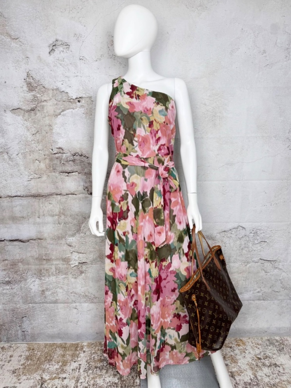 NICOLE MILLER ONE SHOULDER FLORAL MAXI DRESS